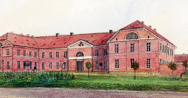 Die Lingener Strafanstalt um 1860 - Farbstiftzeichnung von Friedreich 'Gottlieb Müller. Repro: Stadtarchiv Lingen